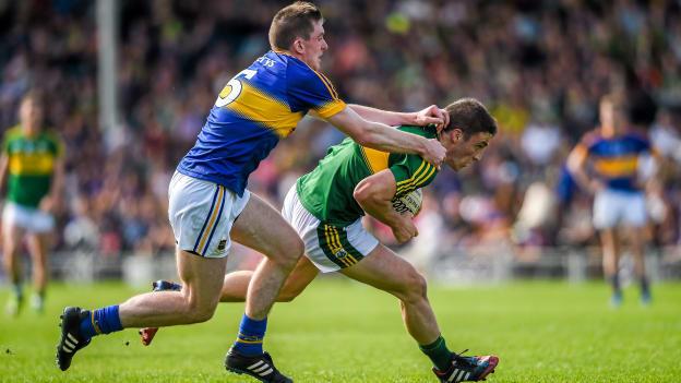 Seamus Kennedy in action for Tipperary against Kerry's Stephen O'Brien in the 2015 Munster Senior Football semi-final. 