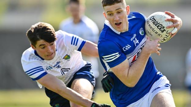 Evan O’Carroll of Laois in action against Patrick O’Keane of Wicklow during the Leinster GAA Football Senior Championship Round 1 match between Wicklow and Laois at the County Grounds in Aughrim, Wicklow. 
