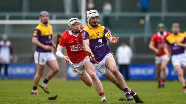 Oisín Foley of Wexford in action against Shane Barrett of Cork during the Allianz Hurling League Division 1 Group A match between Wexford and Cork at Chadwicks Wexford Park in Wexford.