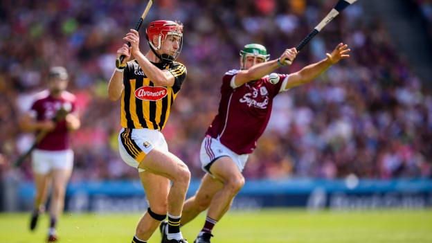 Cillian Buckley clears his lines under pressure from Galway's David Burke in the Leinster SHC Final. 