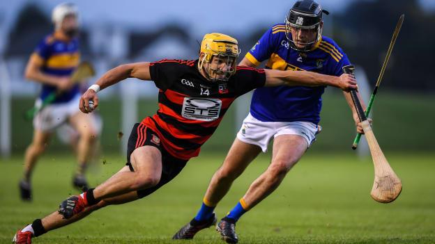 Conor Power of Ballygunner in action against Eoin McGrath of Tallow during the Waterford County Senior Hurling Championship Group A Round 1 match between Ballygunner and Tallow at Fraher Field in Dungarvan, Waterford. 