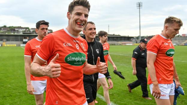 Niall Grimley of Armagh following his side's victory in the Allianz Football League Division 1 Relegation play-off match between Armagh and Roscommon at Athletic Grounds in Armagh.