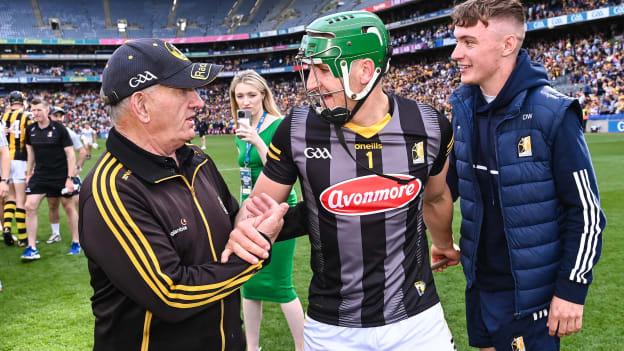 Kilkenny goalkeeper Eoin Murphy pictured with team kit-man, Rackard Cody, after victory over Clare in the All-Ireland SHC semi-final. 