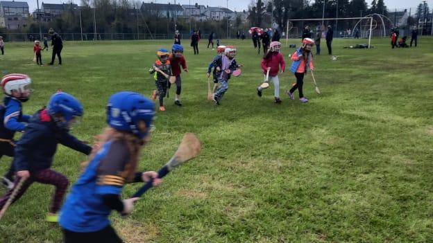 Young Cúchulainn an Ghleanna camógs in full flight at training on Monday night. 