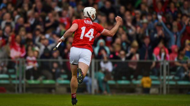 Patrick Horgan celebrates after scoring Cork's goal against Limerick in their Munster SHC Round 2 clash at the LIT Gaelic Grounds. 
