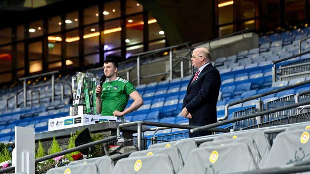 Limerick captain Declan Hannon during his acceptance speech after the GAA Hurling All-Ireland Senior Championship Final match between Limerick and Waterford at Croke Park in Dublin. 