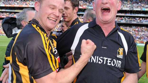 Tommy Walsh and Brian Cody celebrate following Kilkenny's 2011 All Ireland triumph at Croke Park.