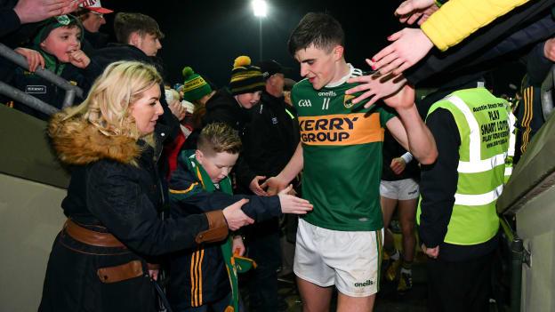 Kerry footballer, Sean O'Shea, is congratulated by Kerry supporters after victory over Dublin in Round 3 of the Allianz Football League. 