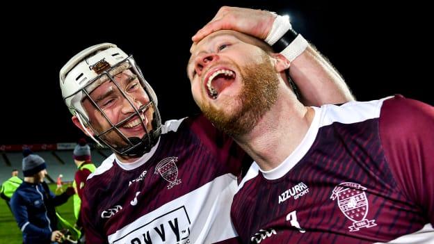 Borris-Ileigh players Brendan Maher, left, and Paddy Stapleton celebrate after the AIB GAA Hurling All-Ireland Senior Club Championship semi-final between St Thomas' and Borris-Ileigh at LIT Gaelic Grounds in Limerick.