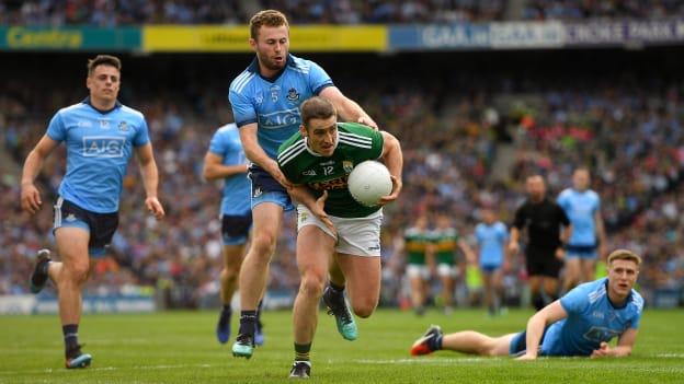 Stephen O'Brien of Kerry in action against Jack McCaffrey of Dublin during the GAA Football All-Ireland Senior Championship Final match between Dublin and Kerry at Croke Park in Dublin. 