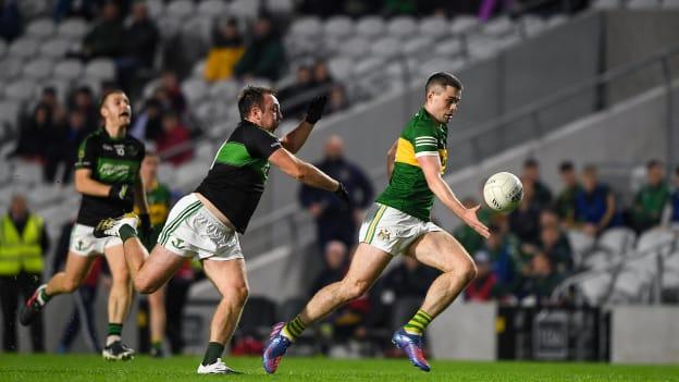 Michael Quinlivan of Clonmel Commercials in action against Paul Kerrigan of Nemo Rangers during the AIB Munster GAA Football Senior Club Championship Quarter-Final match between Nemo Rangers and Clonmel Commercials at Páirc Uí Chaoimh in Cork. 