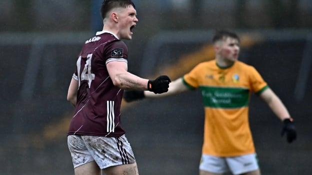 Seán Birmingham of Galway celebrates after scoring a late free during the EirGrid Connacht GAA Football U20 Championship semi-final match between Galway and Leitrim at St Jarlath's Park in Tuam, Galway. Photo by Sam Barnes/Sportsfile.