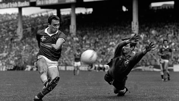 Moran action against Dublin's John O'Leary in the 1985 All-Ireland Football Final.