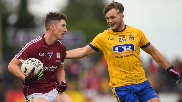 Johnny Heaney, Galway, and Ultan Harney, Roscommon, during the 2018 Connacht SFC Final at Dr Hyde Park.