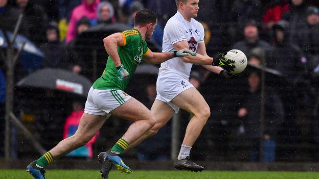 Peter Kelly, Kildare, and Donal Keogan, Meath, in Allianz Football League action at Pairc Tailteann.