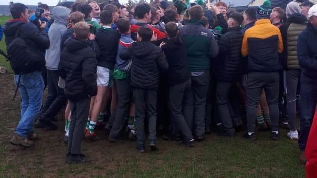 St. Colman's, Fermoy players and supporters celebrate after winning the Dean Ryan Cup. 