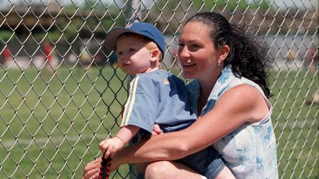 Tiernan Mathers and his mother Stephanie watching the 2001 Ulster SHC Quarter-Final between New York and Down at Gaelic Park.