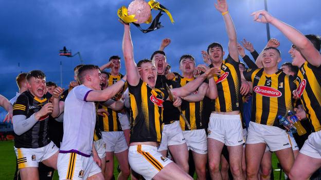 Kilkenny captain Padraig Moylan celebrates with teammates after his side's victory in the oneills.com Leinster GAA Hurling U20 Championship Final match between Wexford and Kilkenny at Netwatch Cullen Park in Carlow. 