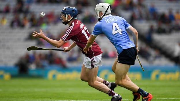 Niall Collins of Galway in action against Finn Murphy of Dublin during the Electric Ireland GAA Hurling All-Ireland Minor Championship Semi-Final at Croke Park. 