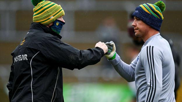  Donegal manager Declan Bonner and Paul Brennan of Donegal fist bump prior to the Ulster GAA Football Senior Championship Quarter-Final match between Donegal and Tyrone at Pairc MacCumhaill in Ballybofey, Donegal.