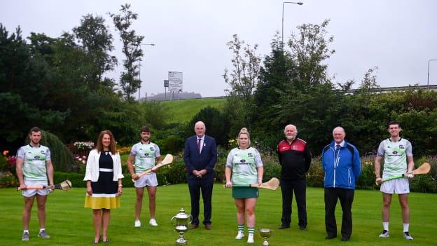 Tadhg Haran, Galway, Camogie Ard Stiurthoir Sinead McNulty, Colin Ryan, Limerick, Uachtarán Chumann Lúthchleas Gael John Horan, Catriona Daly, Galway, sponsor Martin Donnelly, Chairman of the National Poc Fada Commitee Tom Ryan, and Darren Geoghegan attended the launch on Tuesday.