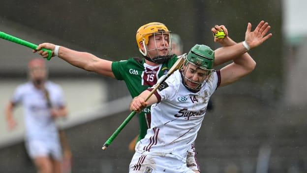 Davy Glennon, Westmeath, and Brian Concannon, Galway, in Allianz Hurling League action. Photo by Seb Daly/Sportsfile