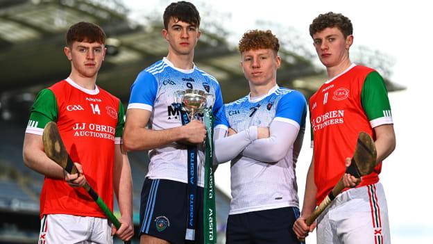 In attendance at the Masita All-Ireland Post Primary Schools Captains Call at Croke Park in Dublin were, from left, Luke Keating,  Mitchelstown CBS, Luke Burns and Niall O'Donnell of St Marys Magherfelt, and Shane Looney, Mitchelstown CBS. 