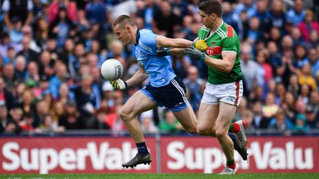 Lee Keegan in action against Dublin's Con O'Callaghan in the 2019 All-Ireland SFC semi-final. 
