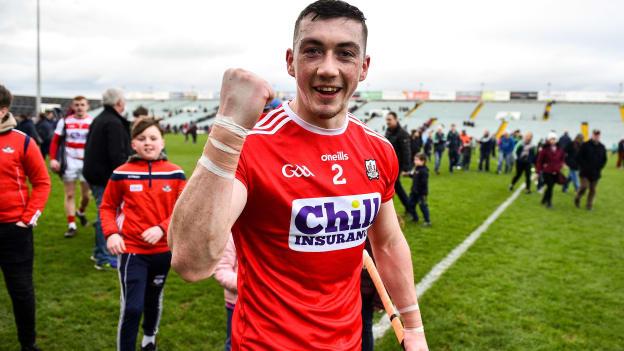 Cork defender Sean O'Donoghue celebrates after victory over Limerick in the Allianz Hurling League. 
