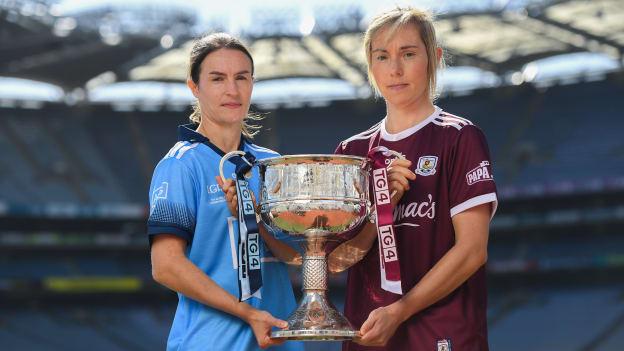 Sinead Aherne, Dublin, and Tracey Leonard, Galway, pictured ahead of the TG4 All Ireland Senior Ladies Football Final at Croke Park.