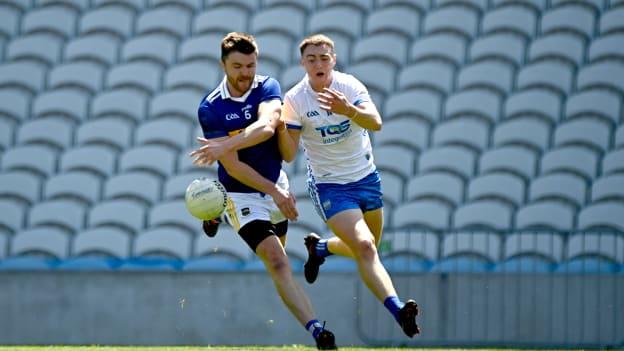 Sean Whelan-Barrett, Waterford, and Colman Kennedy of Tipperary during the Tailteann Cup Round 3 match between Tipperary and Waterford at Páirc Ui Chaoimh in Cork. Photo by Eóin Noonan/Sportsfile