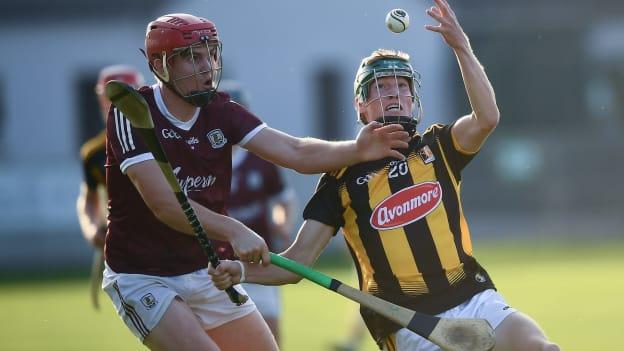 Ian Byrne of Kilkenny in action against Sean Neary of Galway during the Leinster GAA Hurling U20 Championship semi-final match between Kilkenny and Galway at Bord Na Mona O'Connor Park in Tullamore, Offaly. 