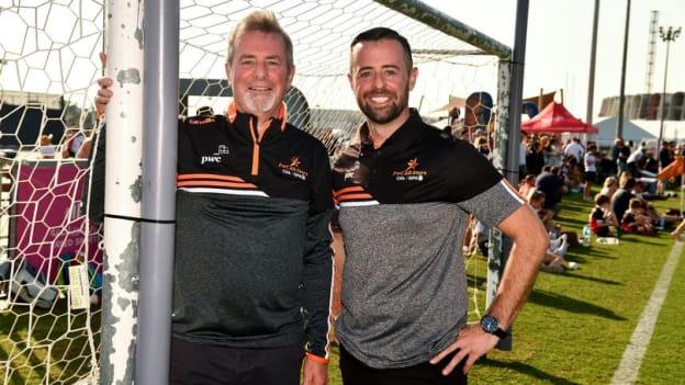 Eugene Gough pictured with his son David on the 2019 PwC Hurling All-Stars Tour to Abu Dhabi. 