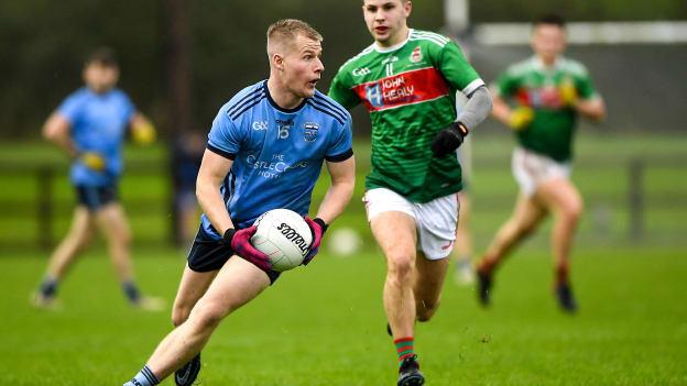 Alan Kennedy, Westport St Patrick's, and Conor McStay, Ballina Stephenites, in Mayo SFC quarter-final action last year.