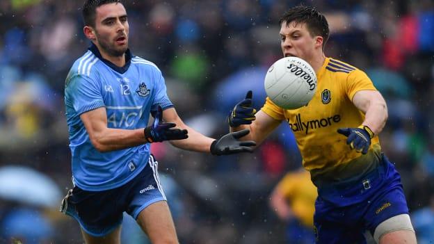 Niall Scully, Dublin, and Conor Daly, Roscommon, in Allianz Football League action at Dr Hyde Park.