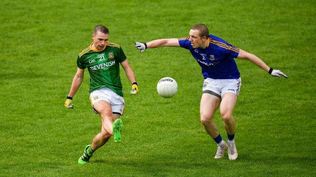 Joey Wallace, Meath, and Patrick Fox, Longford, in Leinster SFC action.