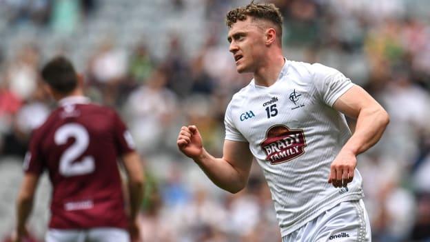 Jimmy Hyland of Kildare celebrates after scoring his side's first goal during the Leinster GAA Football Senior Championship Semi-Final match between Kildare and Westmeath at Croke Park in Dublin. 