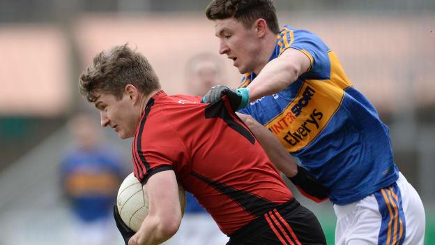 Conor Maginn, Down, and Jack Kennedy, Tipperary, in action at Pairc Esler, Newry.