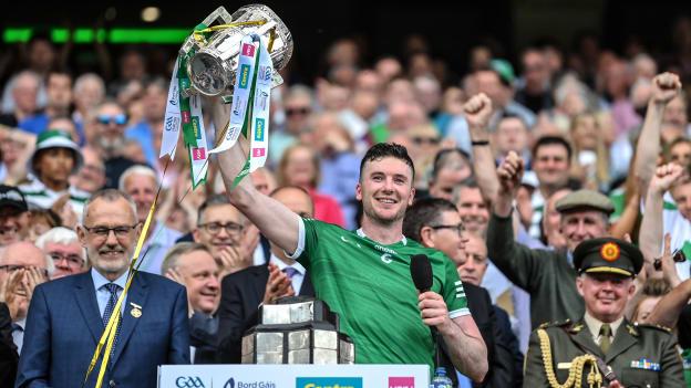 Limerick captain Declan Hannon lifts the Liam MacCarthy Cup in July.