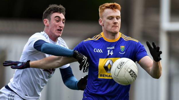 Chris O'Brien, Wicklow, and Eoghan Bateman, Kildare, in O'Byrne Cup action at Joule Park.