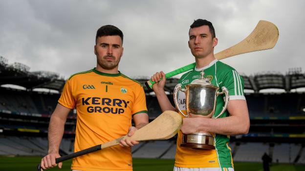 Joe McDonagh Cup hurlers Martin Stackpoole of Kerry and Pat Camon of Offaly in attendance at the official launch of Joe McDonagh, Christy Ring, Nicky Rackard and Lory Meagher Competitions at Croke Park in Dublin. 