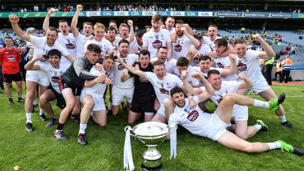 Kildare celebrate after their Christy Ring Cup Final victory over London.