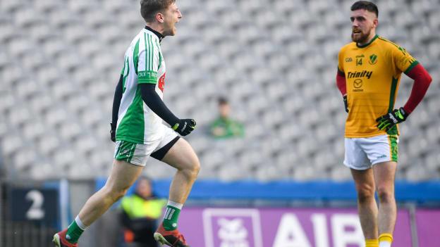 Ian McCarthy of Na Gaeil celebrates after scoring his side's first goal during the AIB GAA Football All-Ireland Junior Club Championship Final match between Na Gaeil and Rathgarogue-Cushinstown at Croke Park in Dublin. 