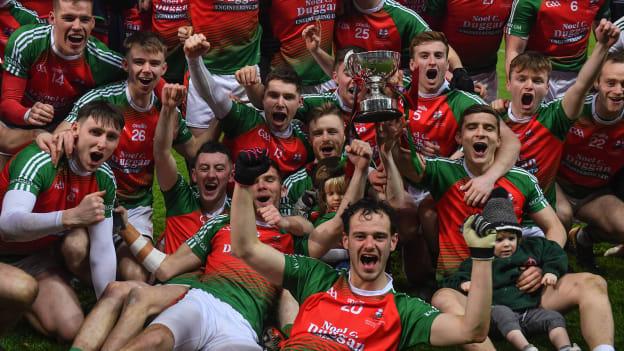 The Kilcummin footballers celebrate after victory over Naomh Éanna in the AIB All-Ireland Club Intermediate Football Final. 