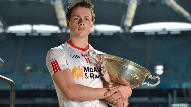 Tyrone's Damien Casey pictured with the Nicky Rackard Cup they won in 2014.