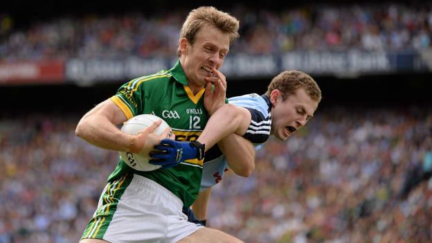 Donnchadh Walsh, Kerry, and Jack McCaffrey, Dublin, during the 2013 All Ireland SFC Semi-Final at Croke Park.