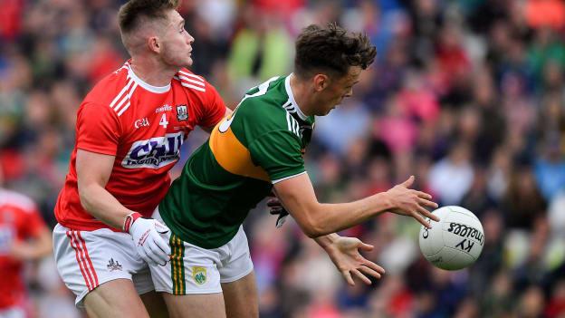 David Clifford, Kerry, and Kevin Flahive, Cork, in action during the 2019 Munster SFC Final.