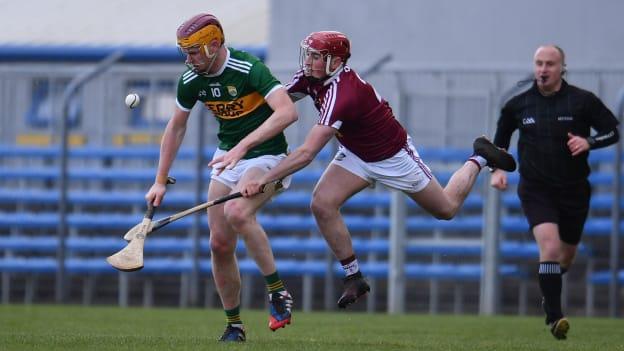 Michael O'Leary, Kerry, and Darragh Egerton, Westmeath, during the Allianz Hurling League Division 2A Final at Cusack Park.