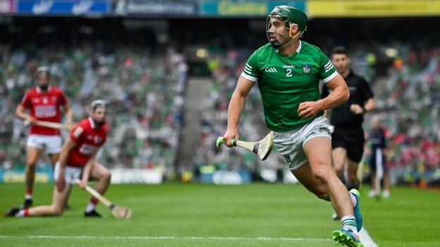 Sean Finn in action for Limerick against Cork in the 2021 All-Ireland SHC Final. 