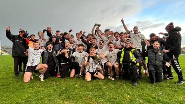 The Kilmeena footballers celebrate after winning the AIB Connacht Junior Football Club Championship. 